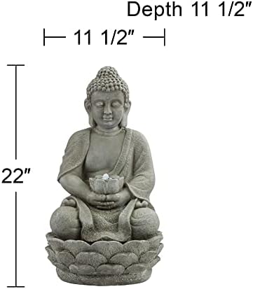 Meditating Buddha 24" High Outdoor Indoor Large Bubbler Fountain with Light | Zen Asian Decor Resin Floor LED Standing Water Feature for Outside Garden Patio Yard Backyard Porch Deck