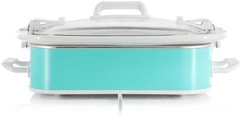 MegaChef 3.5 Quart Rectangle Casserole Slow Cooker with 3 Temperature Settings, Carry Handles and Locking Tempered Glass Lid (Cream)