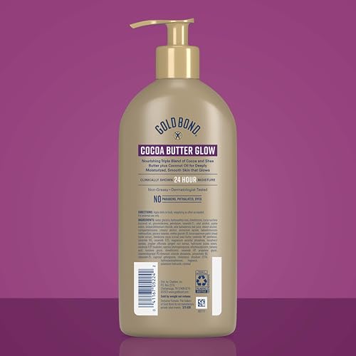 Gold Bond Cocoa Butter Glow Daily Hydrating Lotion for Gifting, 14 Oz | Body lotion with Shea Butter, Cocoa Butter & Coconut Oil, dermatologist-tested, no parabens, phthalates, dyes, 24hr moisture