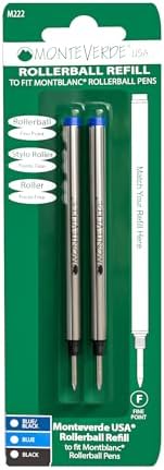 Monteverde Rollerball Refill to Fit Montblanc, Fine, Blue, 2 Pack | Rollerball refill delivers fluid ink flow, bold lines