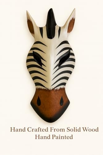 OMA African Zebra Wall Mask – Hand Carved Wooden Safari Wall Decor Art – Tribal Jungle Accent for Living Room