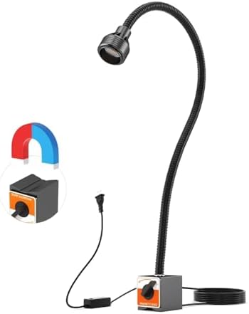 Magnetic Work Light, 9W Led Flexible Gooseneck with Adjustable Magnetic Base for Lathe Machine Milling Drill Press Workbench Industrial Lighting
