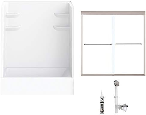 A2 6032CTSMIN2L-134561-WN Bath/Shower Kit with Door, 60-in L x 32-in W x 79-in H, White/Brushed Nickel