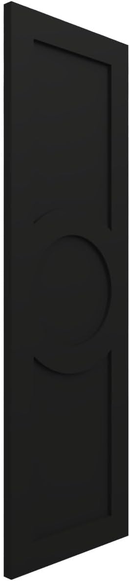 12"W x 55"H True Fit PVC Center Circle Arts & Crafts Fixed Mount Shutters, Black (Per Pair - Hardware Not Included)