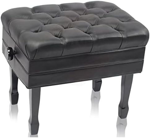 Griffin Piano Bench (Genuine Leather Plus Series) – Adjustable Ergonomic Keyboard Stool with Storage, Black Wood Frame for Home, Musicians