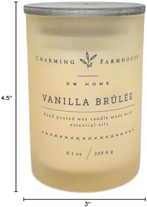 Charming Farmhouse by DW Home Vanilla Brûlée Scented Candle, 8 oz Wooden Wick Candle, Vanilla Bean, Toffee & Toasted Marshmallow Fragrance, Up to 40H Burn Time