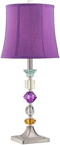 Bohemian 21" High Table Lamp Glass Stacked Traditional Modern Colored | Orchid Pink Chic Multi Kids Girls Living Room Bedroom Bedside House Nightstand Office Home Family Bell Shade