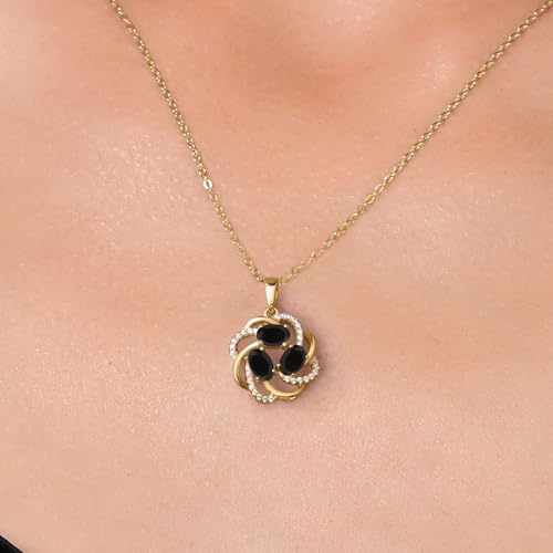 Gem Stone King 18K Yellow Gold Plated Silver Gemstone Birthstones 3 Stone Spiral Pendant Necklace for Women | Oval 6X4MM | Includes 18 Inch Chain