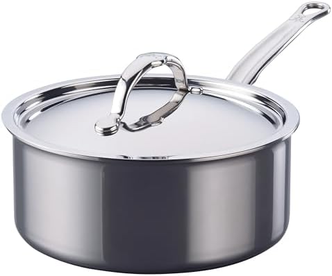 Hestan NanoBond Molecular Titanium Saucepan with Lid, 3-Quart - PFAS-Free Stainless Steel, 4x Stronger, 1050°F Oven Safe, Induction Compatible