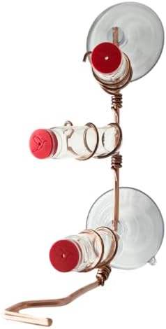 Window Hummingbird Feeder | Handcrafted Copper and Aluminum | Multiple Stations | Modern Hummingbird Feeder | Glass Bottles | Suction Cups (Copper, Four Station)