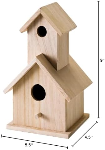 Plaid Wood Surface Crafting Birdhouse, 12741 Story, Beige