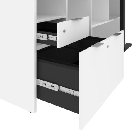 Bestar i3 Plus 72W U-Shaped Executive Desk with Frosted Glass Doors Hutch in bark Grey