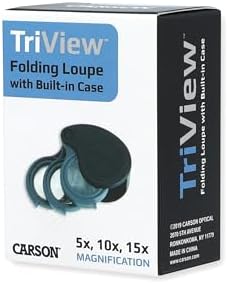 Carson TriView 5x/10x/15x Folding Loupe Magnifier with Built-in Case, 3-in-1 Portable Loupe Magnifying Glass - Adjustable Magnification