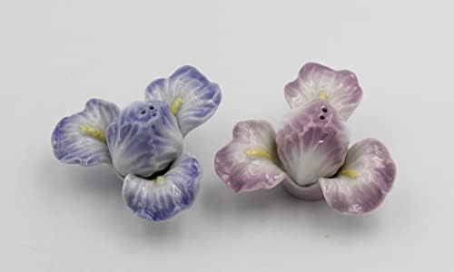 Fine Porcelain Iris Flower Salt and Pepper Shakers Set 2.25" H
