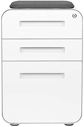 Laura Davidson Furniture STOCKPILE Curve Seated 3-Drawer Mobile File Cabinet with Removable Magnetic Cushion Seat - Metal Filing Cabinet