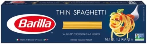Barilla Pasta, Angel Hair, Fettuccine, Linguine, Spaghetti, and Thin Spaghetti 16 Ounce (Pack of 5) - with Make Your Day Mini Spatula