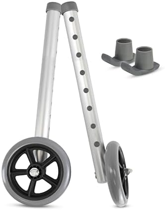 5 Inch Walker Wheels & Glides by Healthline, Fits Most Walkers, Universal Replacement Parts