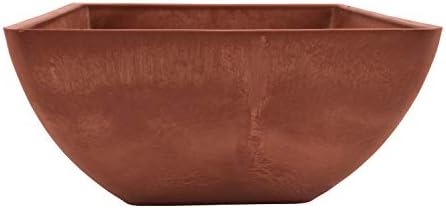 PSW Pot Collection 12x6 inch Plastic/Stone/Wood Composite Square Planter – No Drainage Hole (Drillable), Modern Indoor/Outer Pot for Flowers, Foliage, Succulents, Fairy Gardens, Dark Charcoal