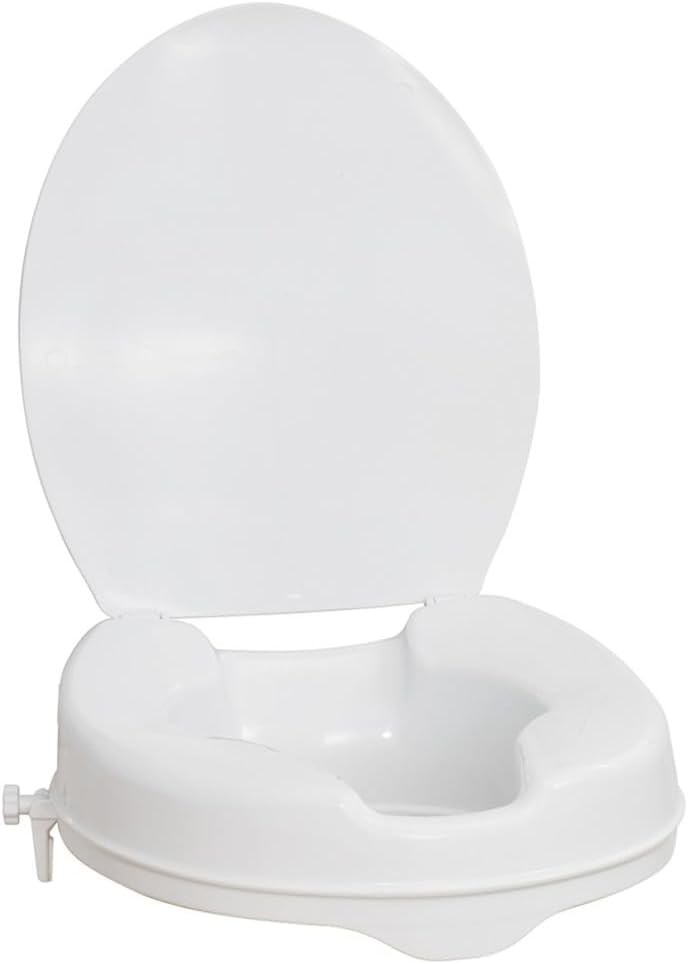 Drive Medical AquaSense Raised Toilet Seat with Lid, Standard Seat, White | Raised Toilet Seat with Lid Adds Comfortable Height for Easier, Safer Everyday Bathroom Use and Access