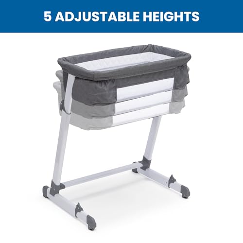 Simmons Kids By The Bed City Sleeper Bassinet - Adjustable Height Portable Crib with Wheels & Airflow Mesh, Grey Tweed