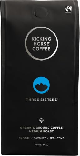 Kicking Horse Coffe, Three Sisters, e, Medium Roast, Ground, 10 oz - Certified Organic, Fairtrade, Kosher Coffee