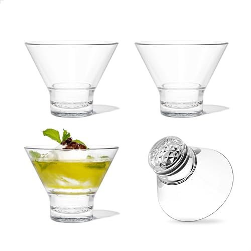 TOSSWARE RESERVE 8oz Stemless Martini Glass, SET OF 4, Premium Quality, Tritan Dishwasher Safe & Heat Resistant Unbreakable Plastic Cocktail Glasses