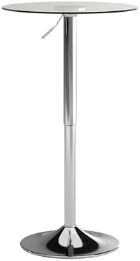 Flash Furniture Chad 23.5'' Round Glass Cocktail Table with Adjustable Height Frame, Bar Height Table for Commercial or Residential Use, Clear/Chrome