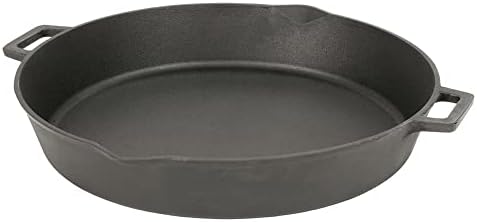 Bayou Classic 7439 16-in Cast Iron Double-Handled Skillet w/Pour Spouts Features Large Loop Handles Perfect For Breakfast Roast Pan Frying Sautéing