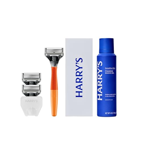 Harry's Original Shaving Kit for Men - Razor Handle, 3 Refills, Shave Gel