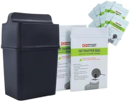 Fat Trapper System/Grease Storage Container with TWELVE Disposable Grease Bags for Bacon Grease and Kitchen Cooking Oil Disposal