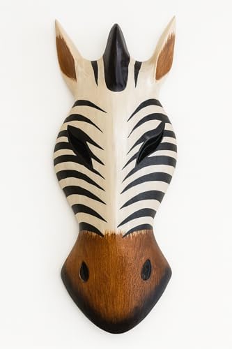 OMA African Zebra Wall Mask – Hand Carved Wooden Safari Wall Decor Art – Tribal Jungle Accent for Living Room