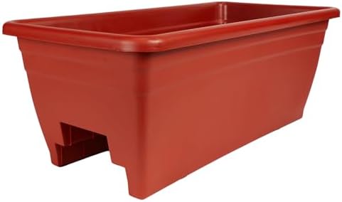 The HC Companies 24 Inch Deck Rail Box Planter Lightweight Outdoor Plastic Plant Pot for Herbs and Flowers, White