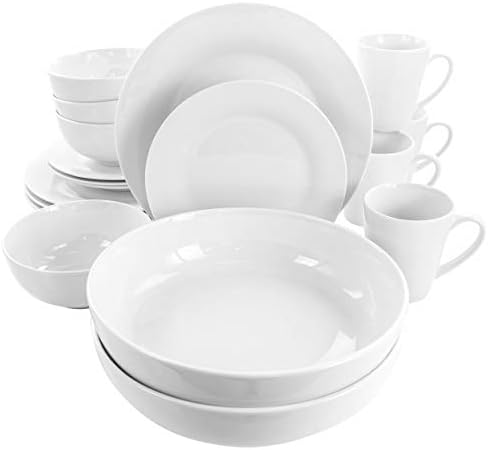 Elama White Porcelain Dish Dinnerware Set, 18 Piece, Newman