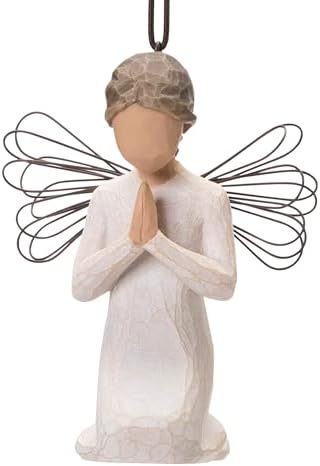 Willow Tree Angel of Prayer Ornament, Sculpted Hand-Painted Figure | Kneeling Angel With Hands in Prayer, Cream Dress and Wire Wings, Gift of Faith