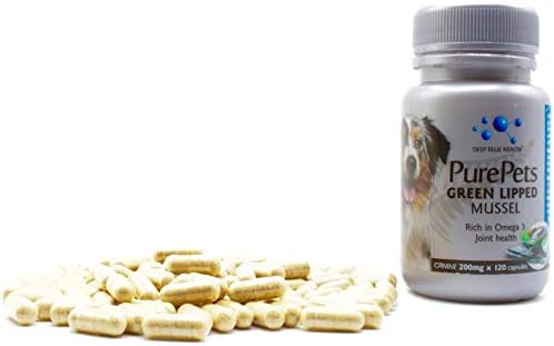 PurePets New Zealand Green Lipped Mussel Capsules for Dogs and Cats - 200mg x 120 Capsules - for Hip & Joint Support - 100% Natural Arthritis Pain