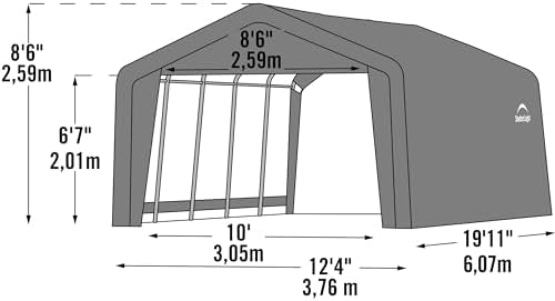 ShelterLogic Peak Style Garage-in-a-Box, Grey, 12 x 20 x 8 ft.