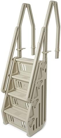 Deluxe Adjustable 24 Inch Wide in Pool Step Ladder Entry System for Above Ground Swimming Pools with Non Slip Steps, Taupe