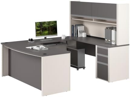 Bestar Connexion U-Shaped Workstation with Three Drawers, 72W, Slate/Sandstone | With Three Drawers; Durable 1" commercial grade work surface with melamine finish that resist scratches; for home office use