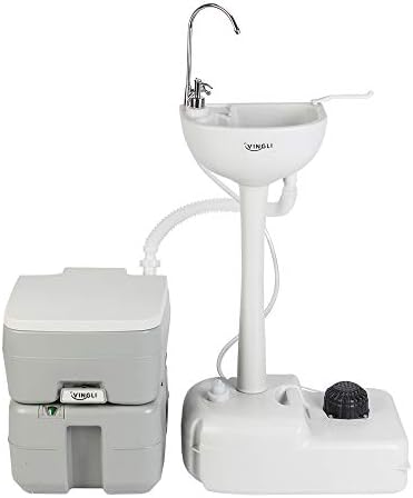 VINGLI Upgraded Portable Sink and Toilet Combo| Self-contained 5 Gal Hand Washing Station & 5.3 Gal Flushing Toilet
