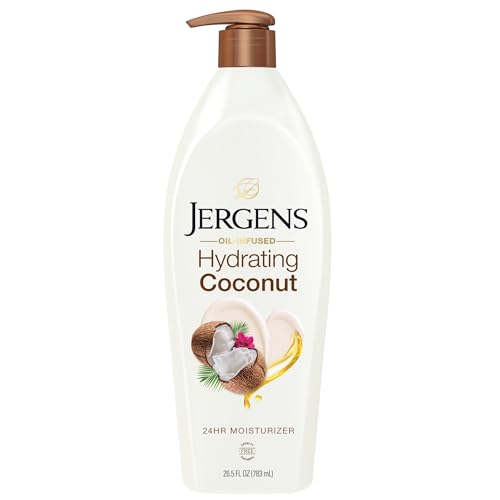 Jergens Hydrating Coconut Body Lotion, Hand and Body Moisturizer, Infused with Coconut Oil, Hydrates Dry Skin Instantly, Dermatologist Tested, 16.8 oz | Coconut Oil, Instantly Hydrates, Dermatologist Tested, Extra Dry Skin Care, Long-Lasting Moisture