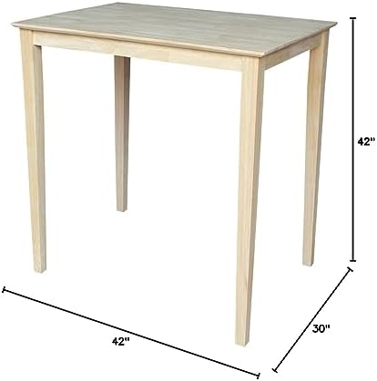 International Concepts Table Top Solid with Wood Bar Height Shaker Legs, 30 by 48-Inch, Unfinished