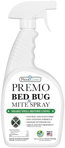 Premo Guard Bed Bug & Mite Killer Spray – University Tested 100% Kill Rate | Natural, Safe for Bedding, Furniture, Fabrics, and Clothing, Non Toxic, Stain & Scent Free, Child & Pet Safe
