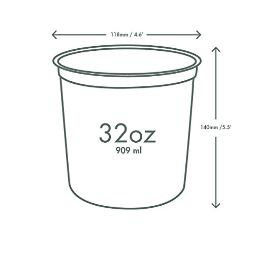 Vegware Compostable 32oz Clear Round Deli Containers, Case of 500, PLA Plastic Meal Prep, Made from PLA, A Renewable Material Made from Plants
