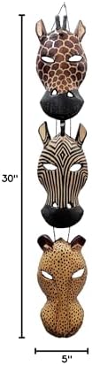 African Masks Wall Hanging Art Hand Carving Safari Décor Wall Head Sculpture Wild Animal Faces Strung Together For A Majestic Display (4A Face)