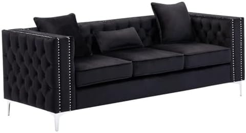 Lilola Home Lorreto Black Velvet Sofa