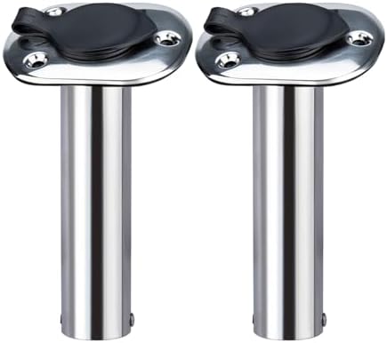 Hoffen 2Pcs Boat Stainless Steel Fishing Rod Holder Flush Mount 15/30/90 Degree with PVC Cap,Inner Tube and Gasket