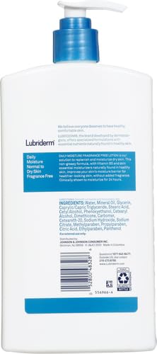 Lubriderm Daily Moisture Body Lotion, Fragrance Free, 24 fl. oz | Hydrating Face, Hand & Body Lotion + Pro-Ceramide for Sensitive Skin, 24-Hour Moisturizer with Shea Butter, Non-Greasy