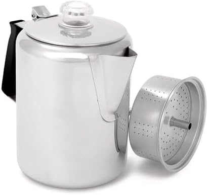 GSI Outdoors Percolator Coffee Pot I Glacier Stainless Steel with Silicone Handle for Camping, Backpacking, Travel, RV & Hunting - Stove Safe