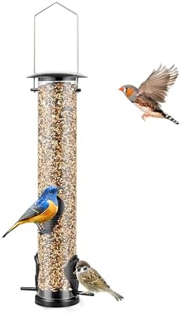 Backyard Expressions Tall Tube Bird Feeder - Durable Hanging Wild Bird Feeder for Wild Birds - 16" Tall, 4-Port Design