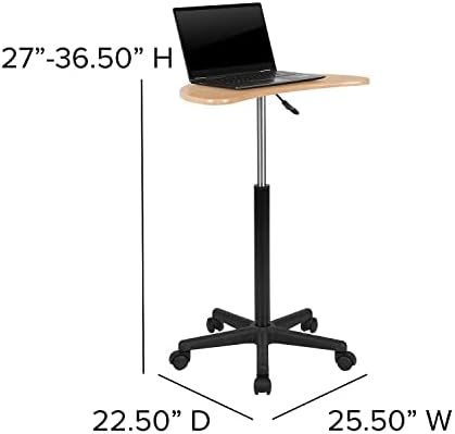 Flash Furniture Eve Sit to Stand Mobile Laptop Desk/Speaker's Lectern with Wheels, Modern Height-Adjustable Portable Standing Computer Desk, Black | Heavy Duty Nylon Base, Dual Wheel Casters
